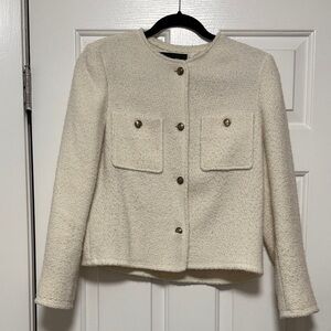 Massimo Dutti Textured Cropped Jacket with Golden Buttons